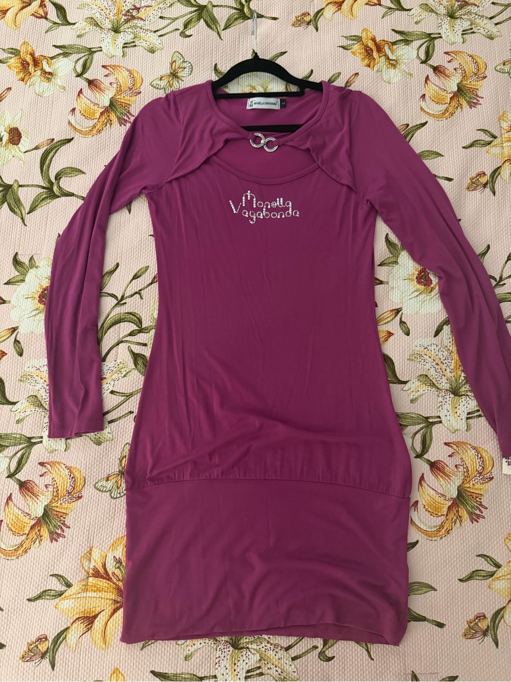 Vintage y2k Monella Vagabonda Long-Sleeve Sheath Dress with Decorative Ring